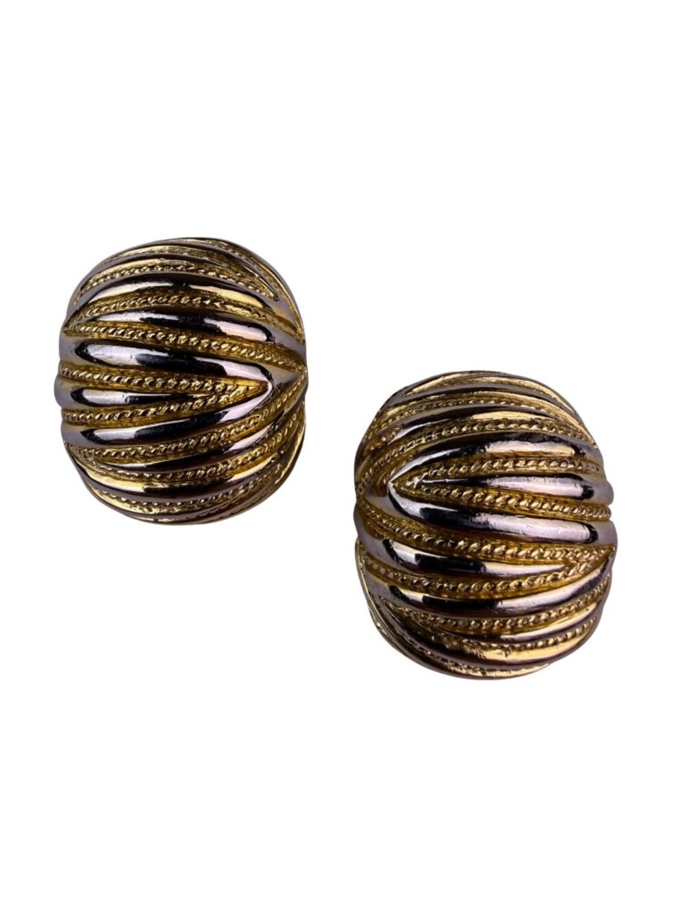 Carré Womens Gold Tone Metal Clip-On Earrings Textured & Ribbed Dome Vintage